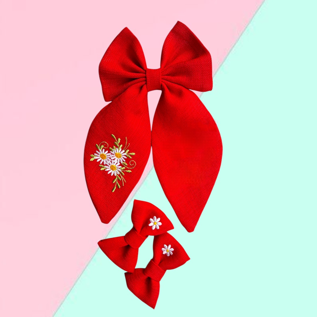 MAS-0002 Kırmızı Papatyalı Fiyonk Toka Seti